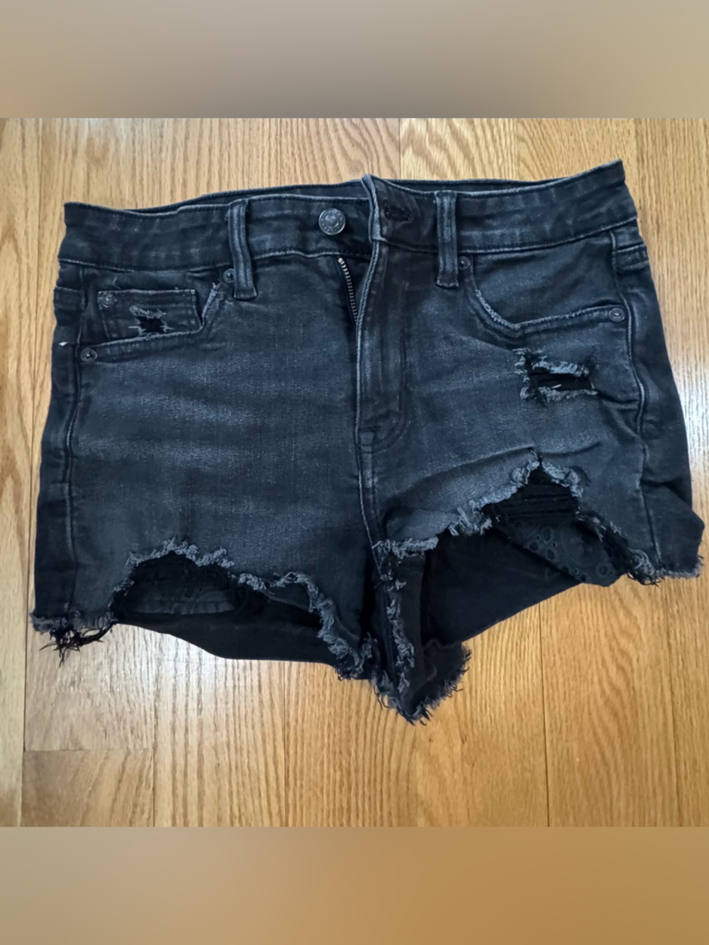 American Eagle Outfitters Black Distressed Denim Shorts